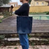 Cabas en jacquard lion et denim recyclé fait main en France sac artisanal unique