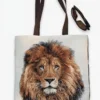 Cabas en jacquard lion et denim recyclé fait main en France sac artisanal unique