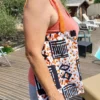 Tote bag réversible wax graphique noir blanc orange et camouflage militaire recyclé fait main en France