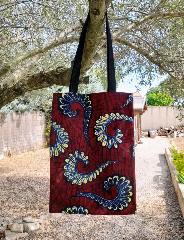 Tote Bag Réversible : L'Audacieux (Wax Volutes & Treillis)