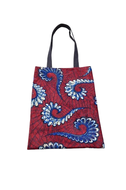 Tote bag réversible en wax et treillis militaire recyclé fait main en France, sac cabas unique