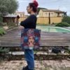 Tote bag XXL jacquard femme africaine et denim recyclé fait main en France cabas artisanal