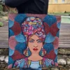 Tote bag XXL jacquard femme africaine et denim recyclé fait main en France cabas artisanal