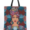 Tote bag XXL jacquard femme africaine et denim recyclé fait main en France cabas artisanal