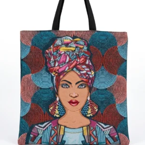 Tote bag XXL jacquard femme africaine et denim recyclé Tote bag XXL jacquard femme africaine et denim recyclé fait main en France cabas artisanal
