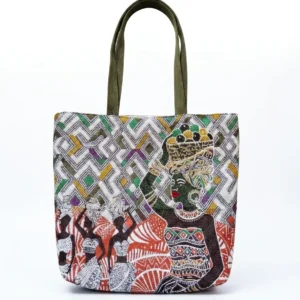 Sac cabas scène de vie africaine et patchwork